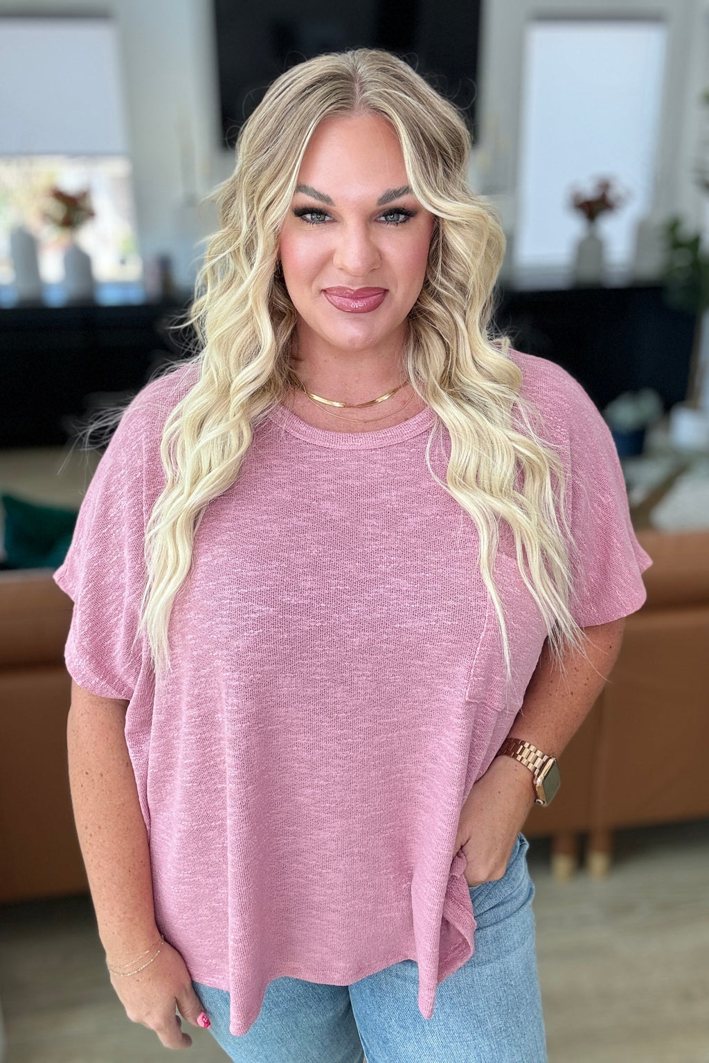 Hazel Blues® |  Let Light be Light Drop Shoulder Oversized Tee in Light Rose