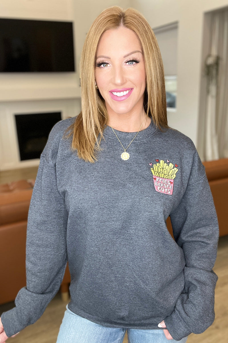 Hazel Blues® |  Fries Before Guys Embroidered Sweatshirt