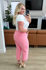 Hazel Blues® |  Lisa High Rise Control Top Wide Leg Crop Jeans in Pink