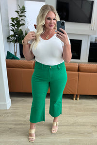 Hazel Blues® |  Lisa High Rise Control Top Wide Leg Crop Jeans in Kelly Green