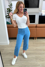 Hazel Blues® |  Lisa High Rise Control Top Wide Leg Crop Jeans in Sky Blue