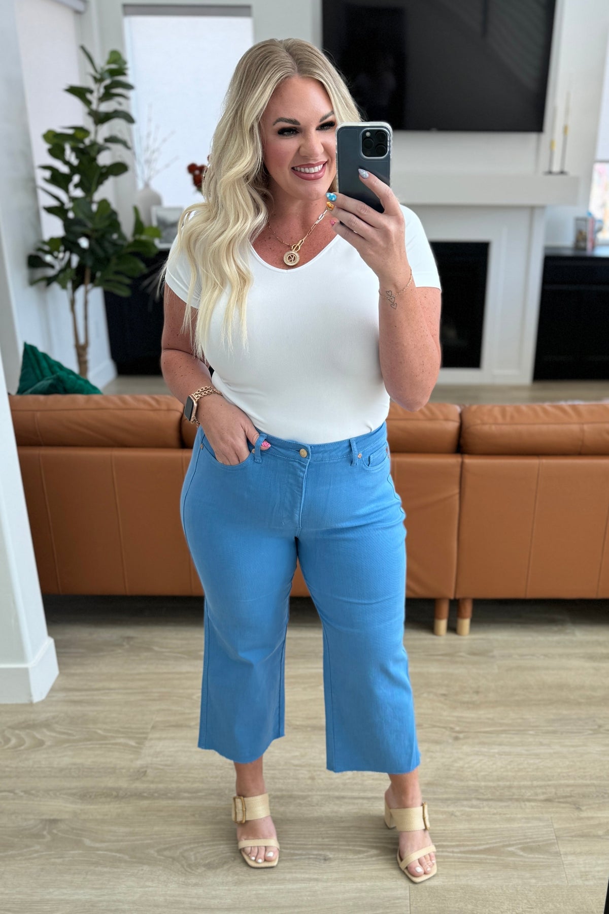 Hazel Blues® |  Lisa High Rise Control Top Wide Leg Crop Jeans in Sky Blue