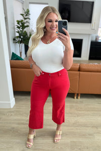 Hazel Blues® |  Lisa High Rise Control Top Wide Leg Crop Jeans in Red