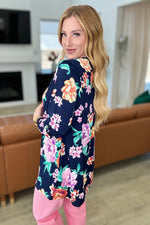 Hazel Blues® |  Lizzy Cardigan in Navy and Lavender Bouquet