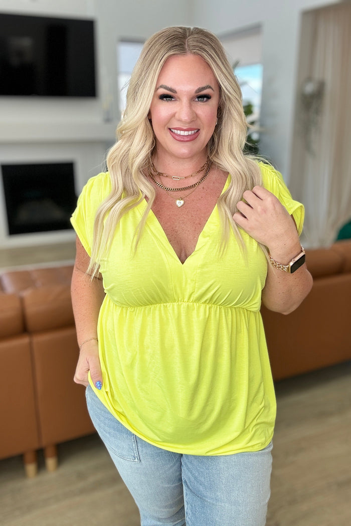 Hazel Blues® |  Rhea Peplum Top in Neon Yellow