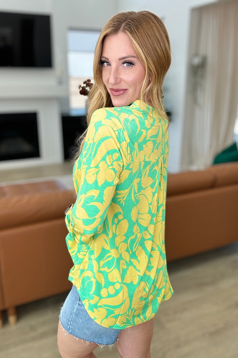 Hazel Blues® |  Lizzy Top in Kelly Green and Yellow Floral