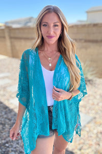 Hazel Blues® |  Good Days Ahead Lace Kimono In Teal