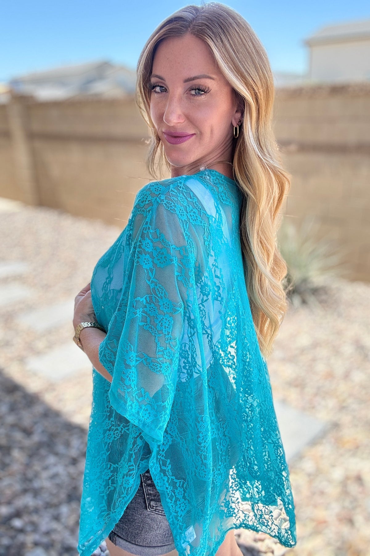 Hazel Blues® |  Good Days Ahead Lace Kimono In Teal