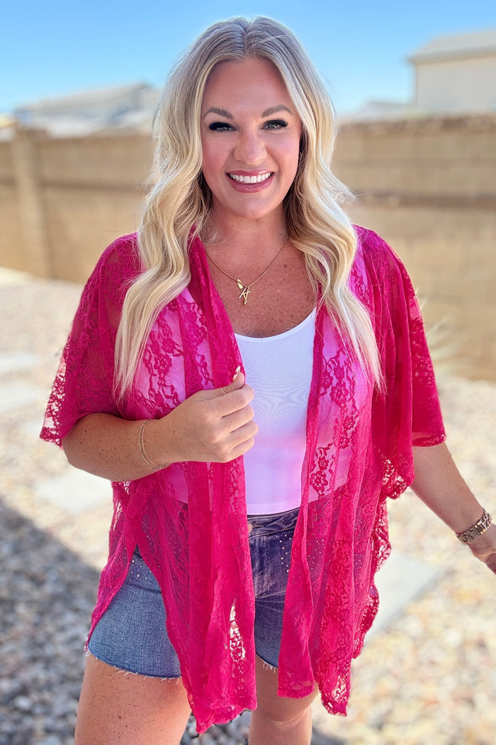 Hazel Blues® |  Good Days Ahead Lace Kimono In Fuchsia