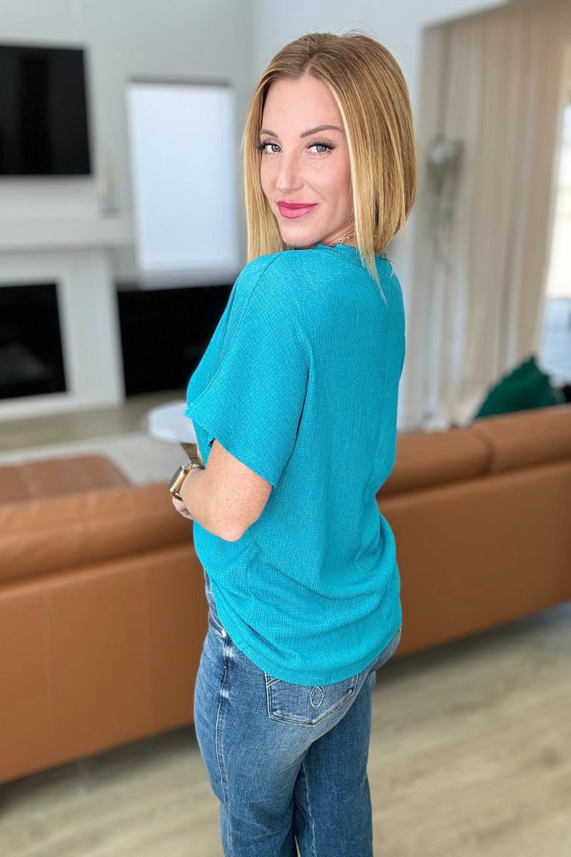 Hazel Blues® |  Trial and Error Textured V-Neck Blouse in Teal