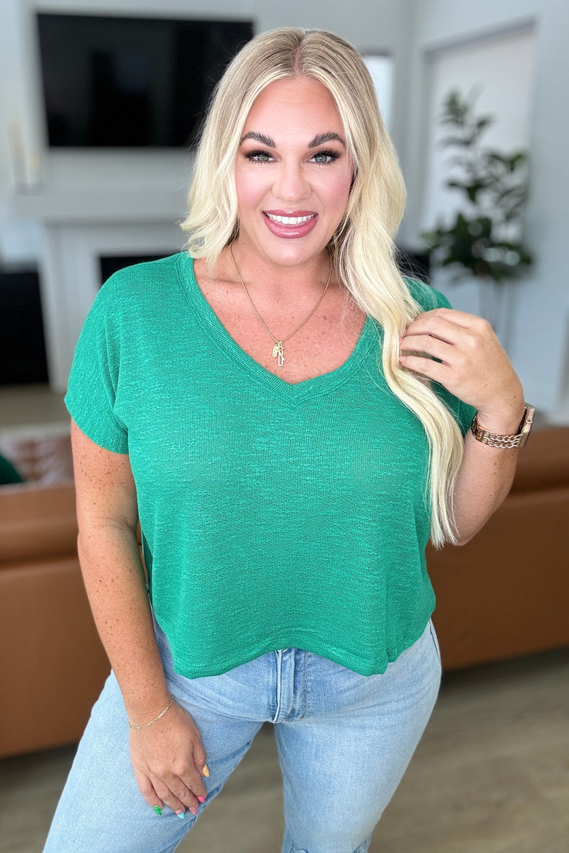 Hazel Blues® |  Classic Comfort V-Neck Top in Kelly Green