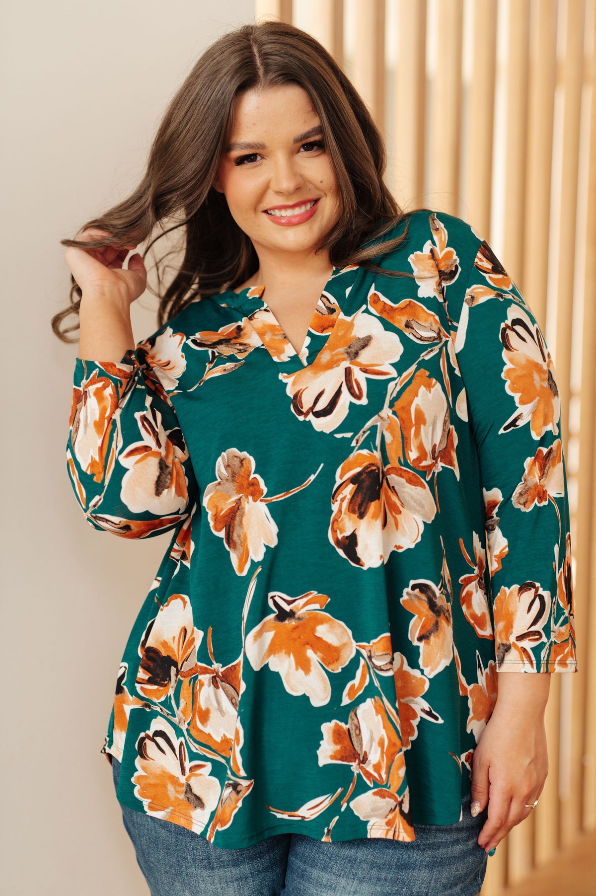 Hazel Blues® |  I Think Different Top in Teal Floral