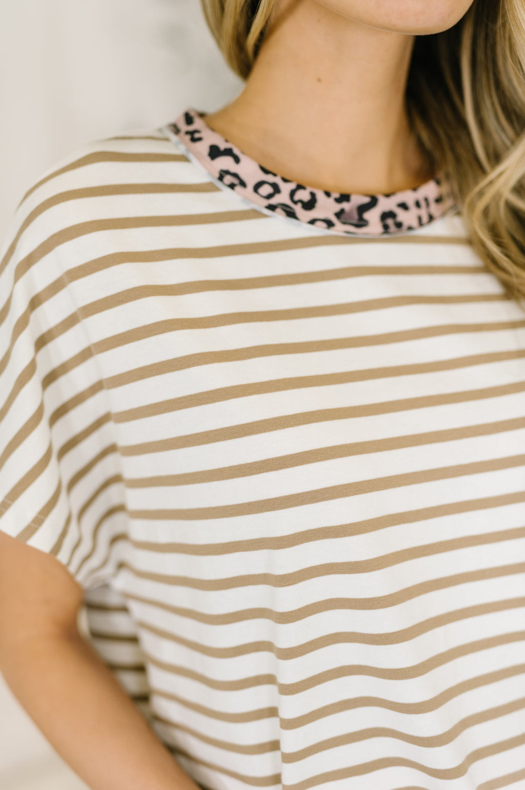 Hazel Blues® |  I Think I'm in Love Round Neck Loose Tee in Khaki Leopard