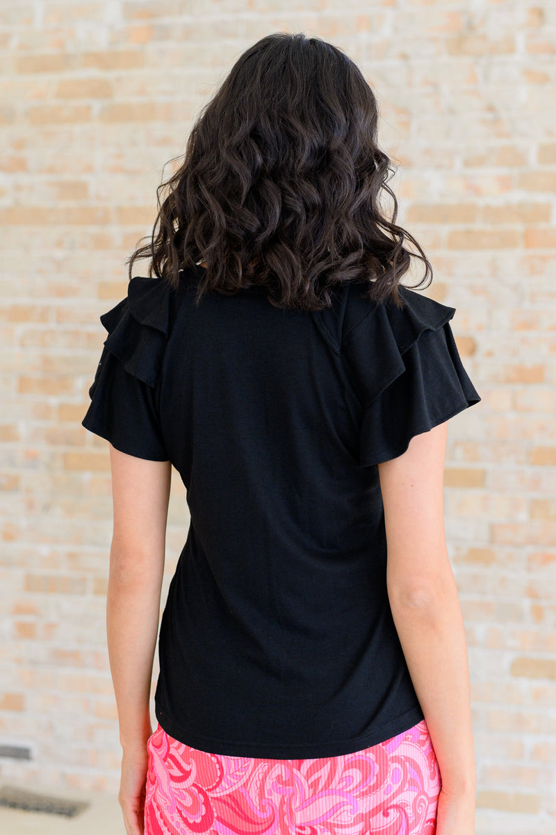 Hazel Blues® |  I'll Allow It Flutter Sleeve Tee In Black