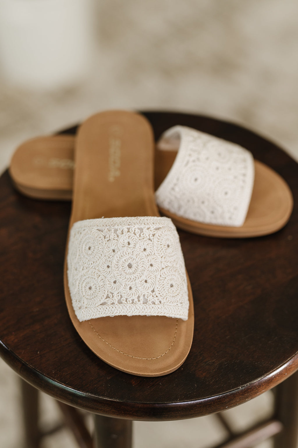 Hazel Blues® |  Imelda Off White Crocheted Slip On Sandal
