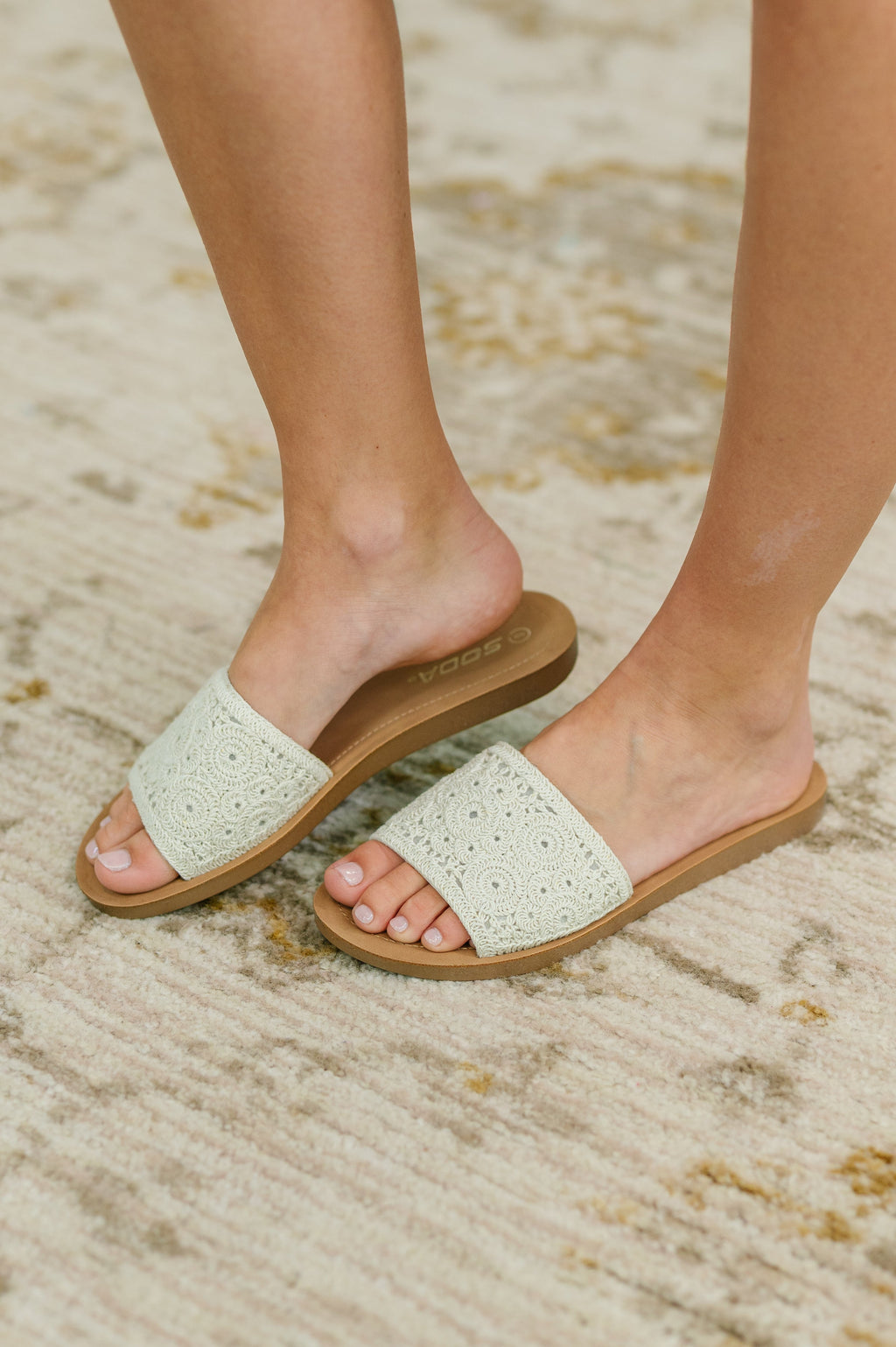 Hazel Blues® |  Imelda Off White Crocheted Slip On Sandal