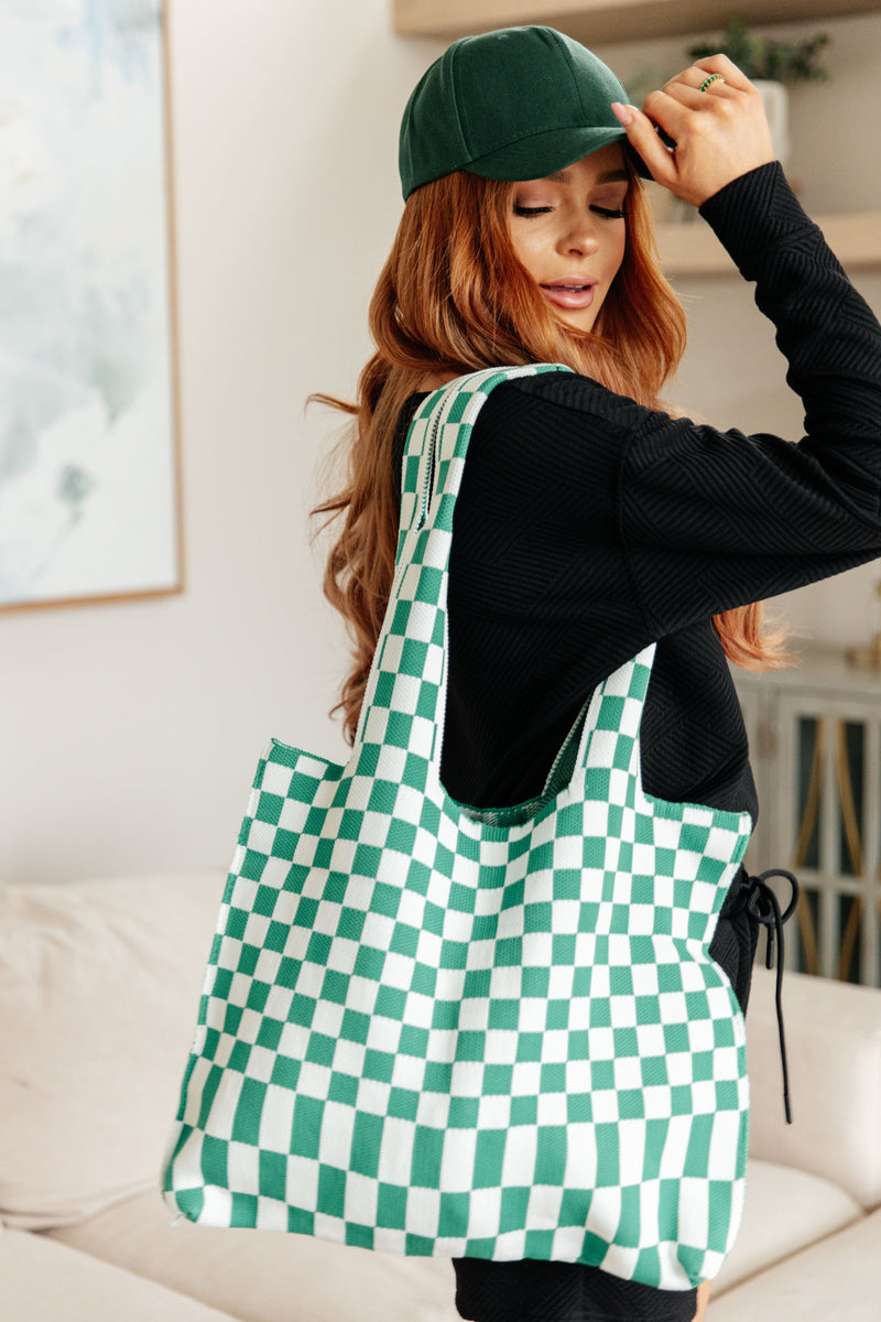 Hazel Blues® |  Checkerboard Lazy Wind Big Bag in Green & White