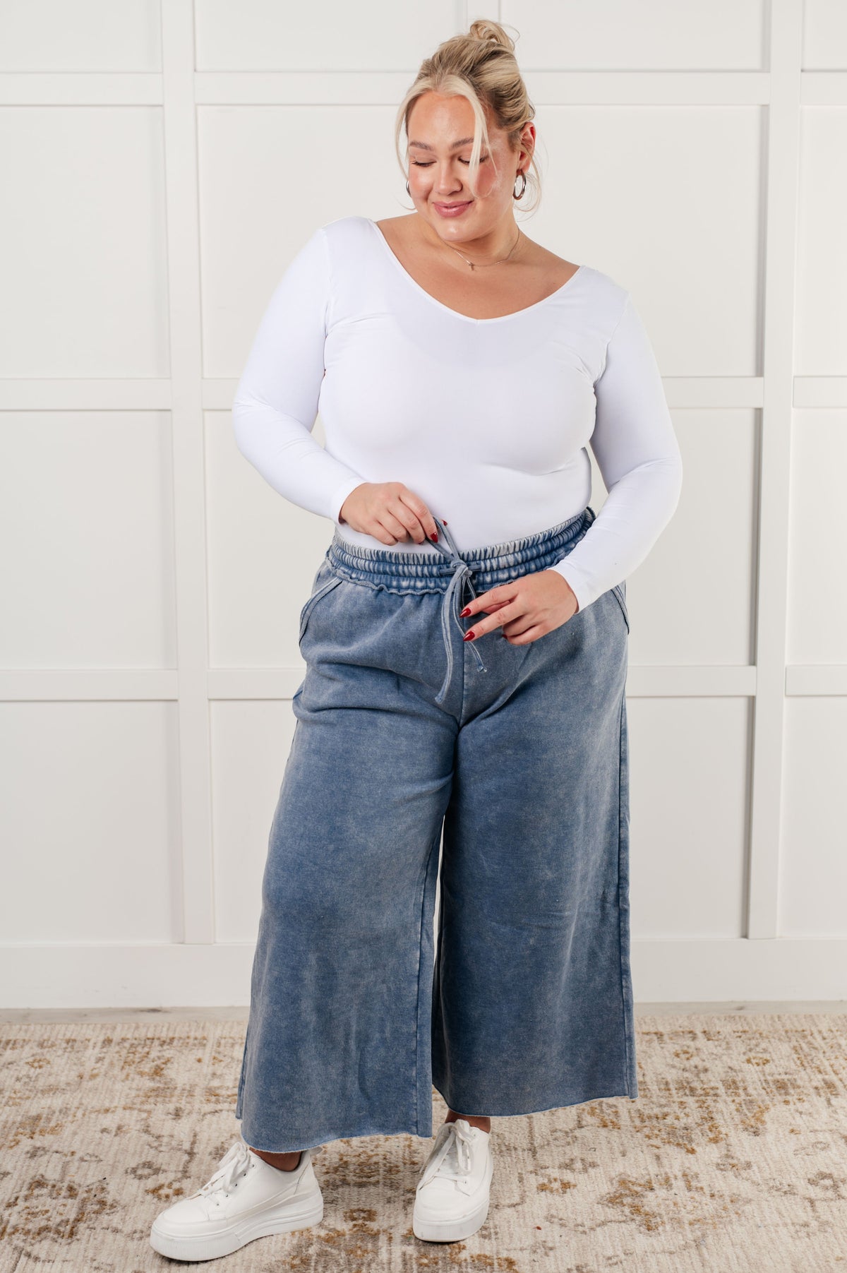 Hazel Blues® |  In or Out Wide Leg Cropped Pants in Dusty Blue