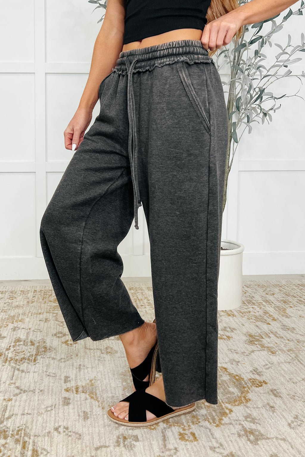 Hazel Blues® |  In or Out Wide Leg Cropped Pants Ash Black