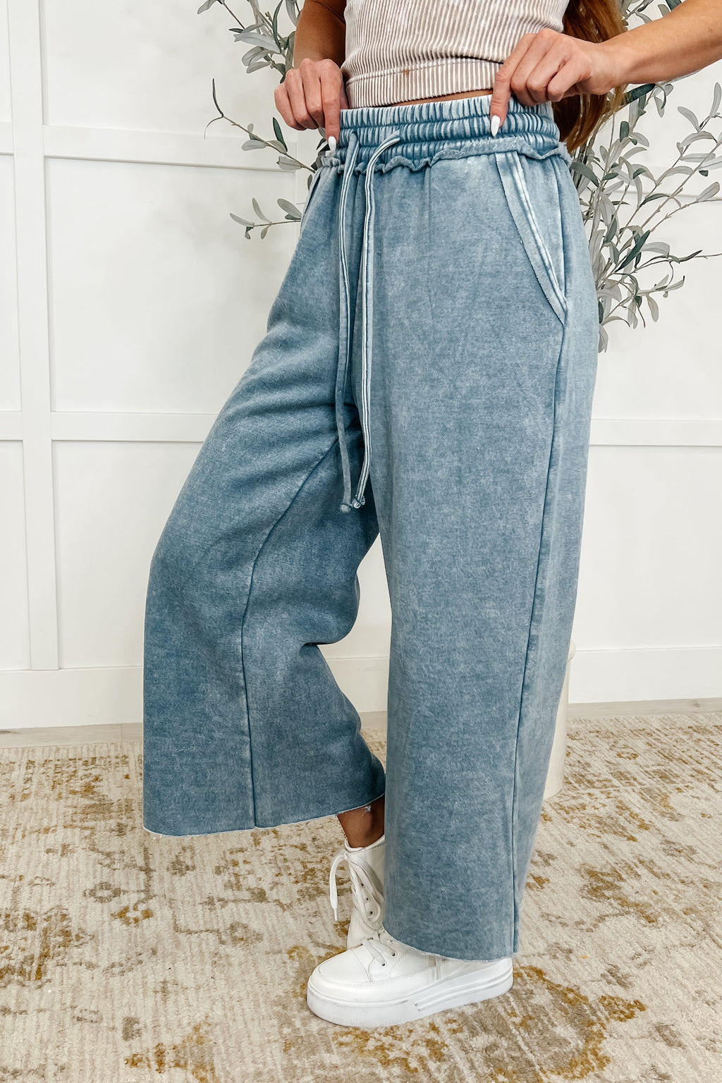 Hazel Blues® |  In or Out Wide Leg Cropped Pants Dusty Blue