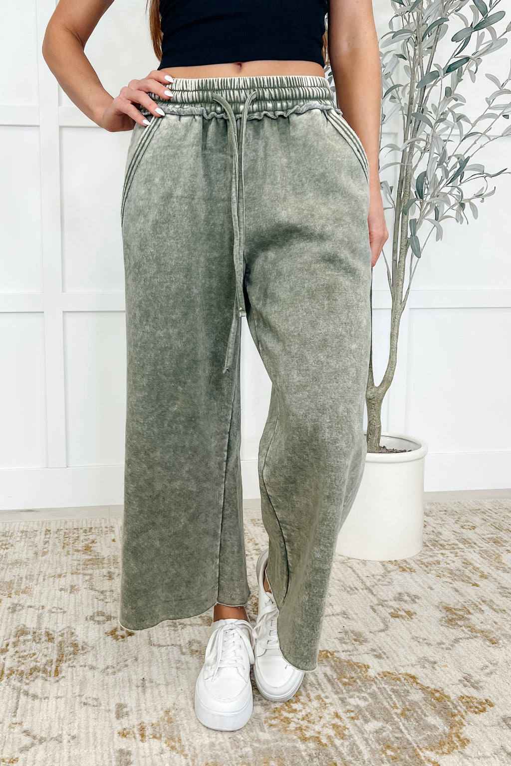 Hazel Blues® |  In or Out Wide Leg Cropped Pants Lt Olive