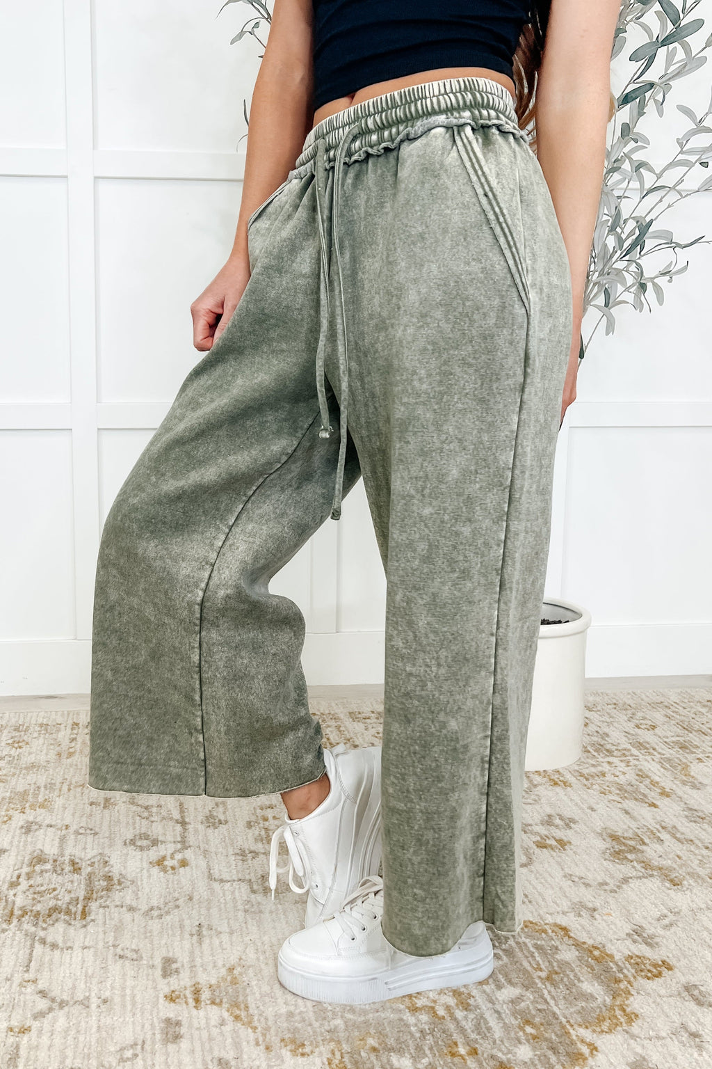 Hazel Blues® |  In or Out Wide Leg Cropped Pants Lt Olive