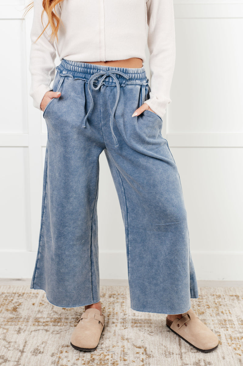 Hazel Blues® |  In or Out Wide Leg Cropped Pants in Dusty Blue