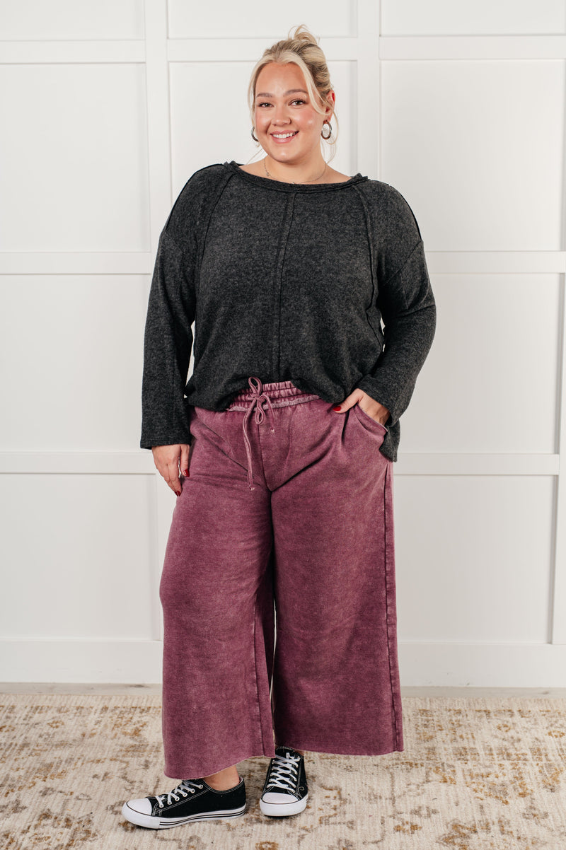 Hazel Blues® |  In or Out Wide Leg Cropped Pants in Eggplant