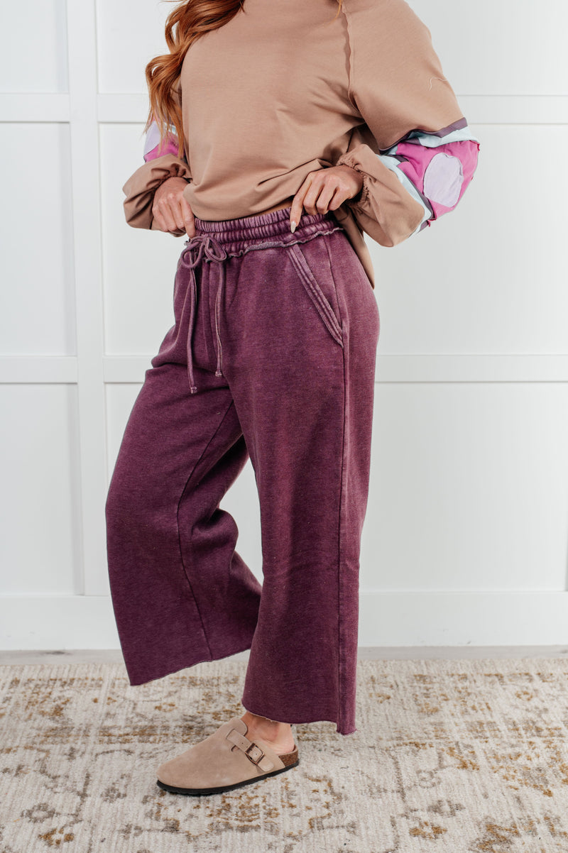 Hazel Blues® |  In or Out Wide Leg Cropped Pants in Eggplant