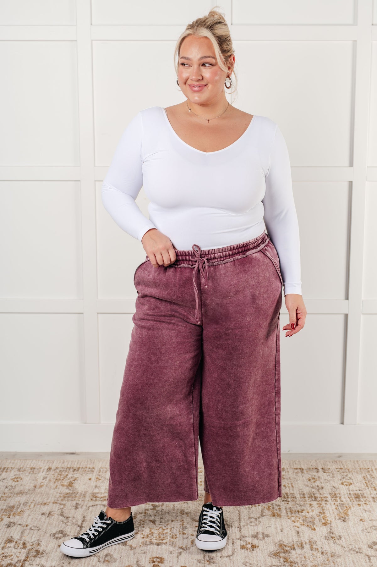 Hazel Blues® |  In or Out Wide Leg Cropped Pants in Eggplant