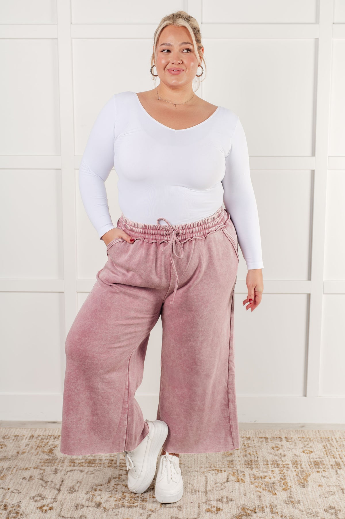 Hazel Blues® |  In or Out Wide Leg Cropped Pants in Light Rose