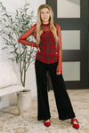 Hazel Blues® |  In the Present Plaid Mesh Layering Top in Red