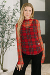 Hazel Blues® |  In the Present Plaid Mesh Layering Top in Red