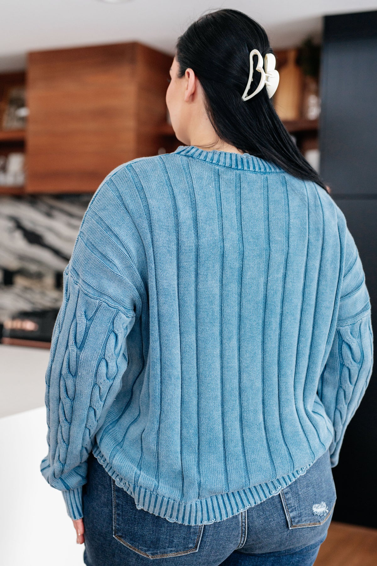 Hazel Blues® |  In the Right Direction Cable Knit Sweater