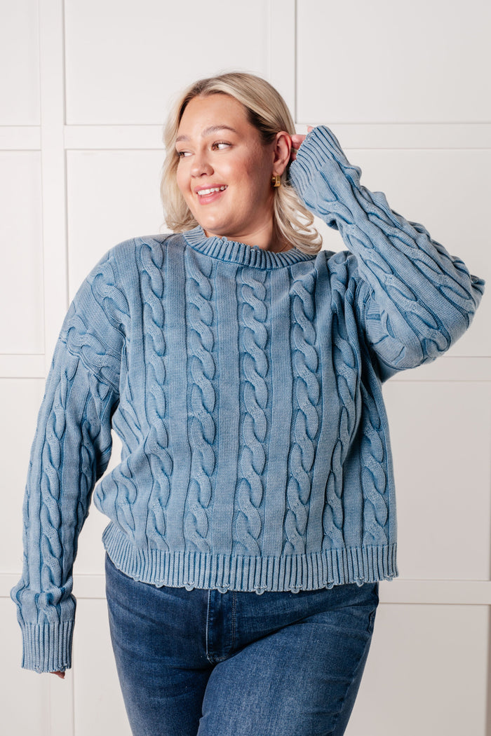 Hazel Blues® |  In the Right Direction Cable Knit Sweater