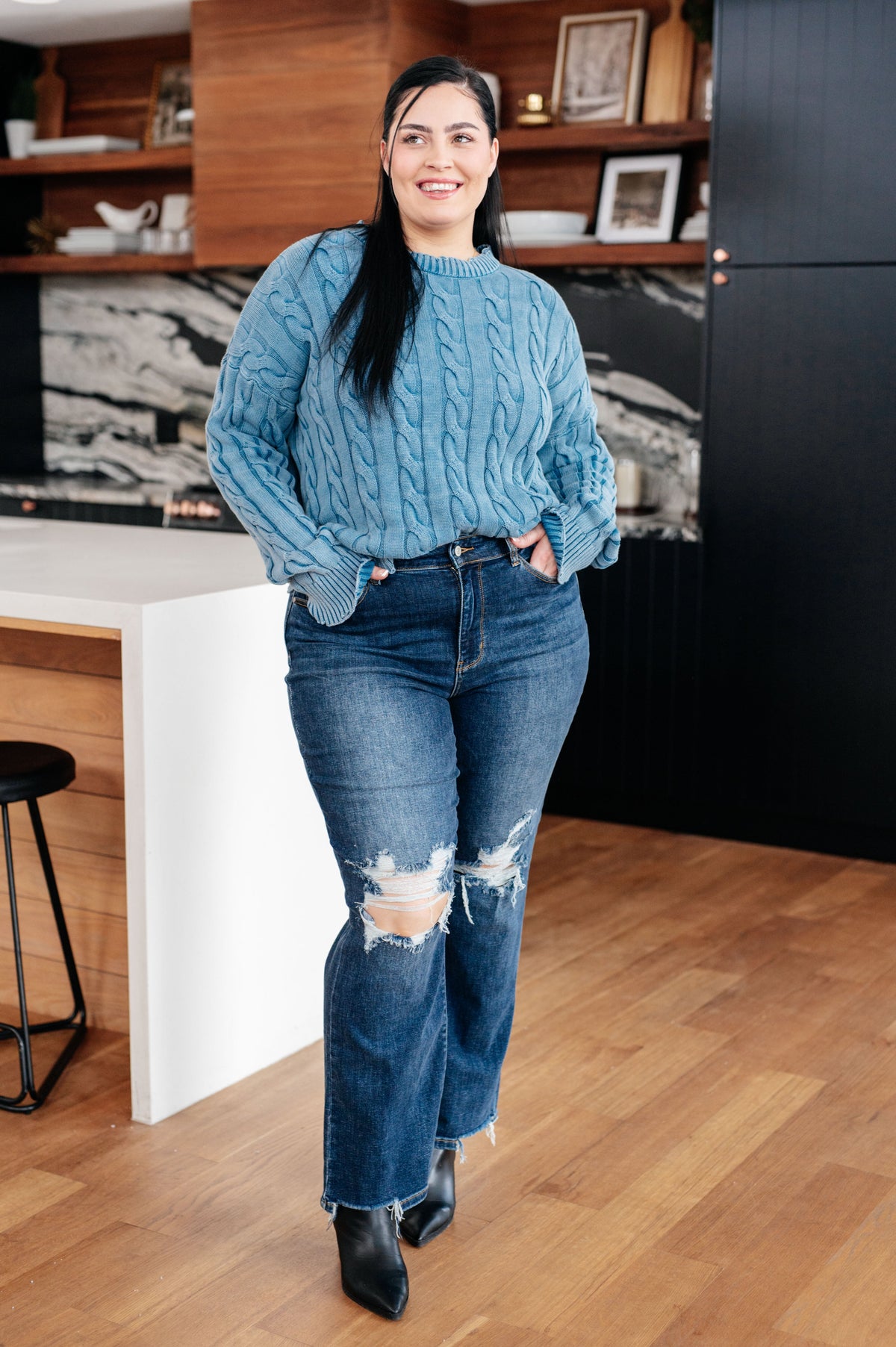 Hazel Blues® |  In the Right Direction Cable Knit Sweater