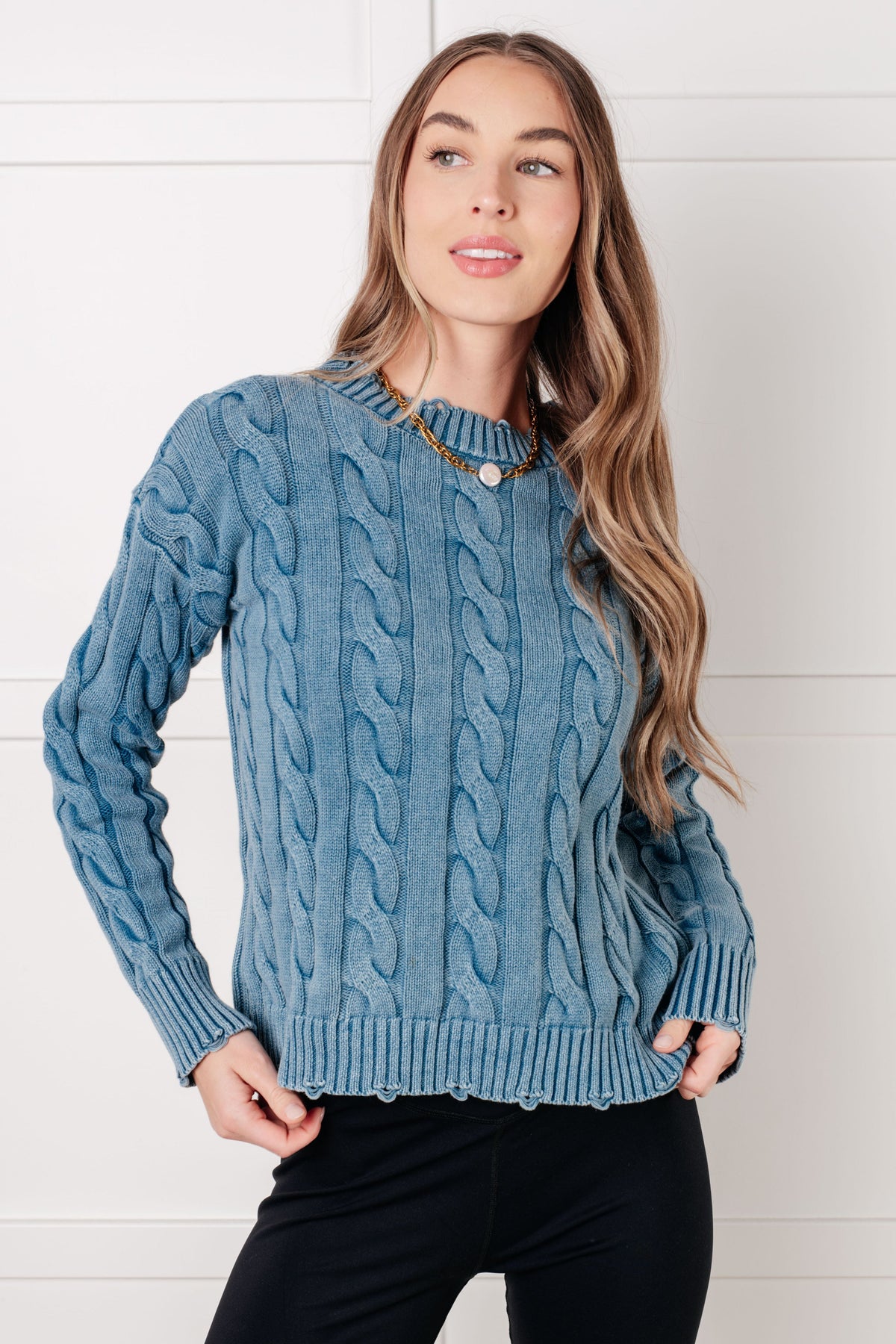 Hazel Blues® |  In the Right Direction Cable Knit Sweater