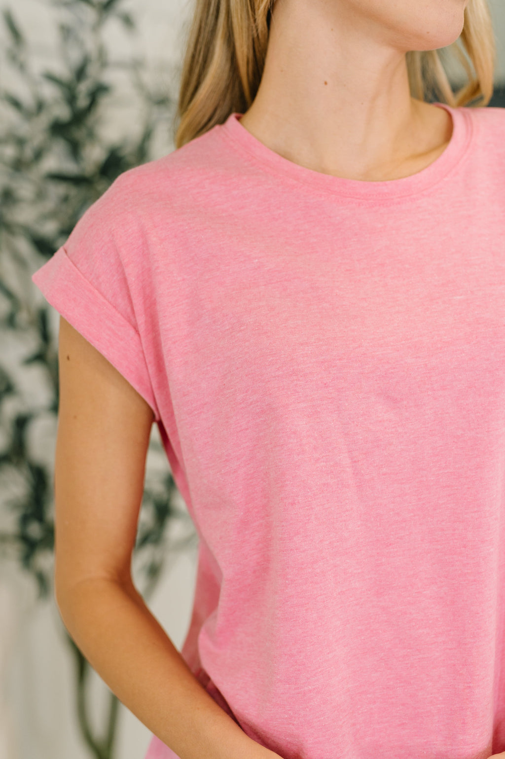 Hazel Blues® |  It Starts Here Basic Rolled Sleeve Tee in H Fuchsia