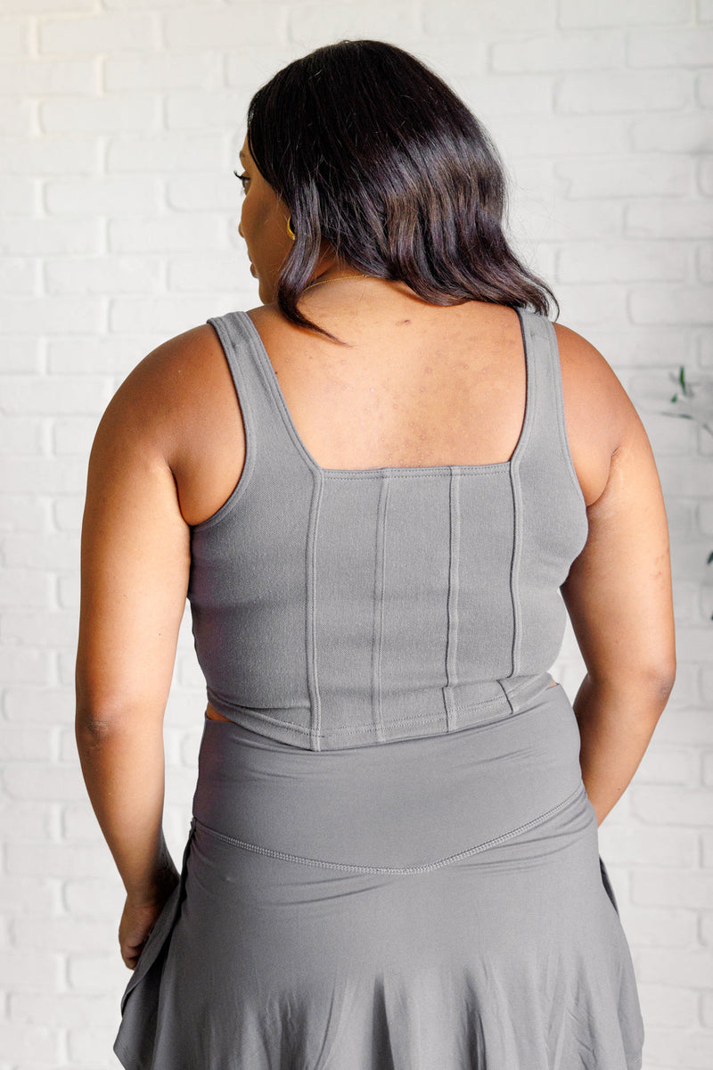 Hazel Blues® |  It's All About the Balance Twill Square Neck Crop Top in Titanium