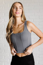 Hazel Blues® |  It's All About the Balance Twill Square Neck Crop Top in Titanium