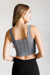 Hazel Blues® |  It's All About the Balance Twill Square Neck Crop Top in Titanium