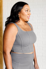 Hazel Blues® |  It's All About the Balance Twill Square Neck Crop Top in Titanium
