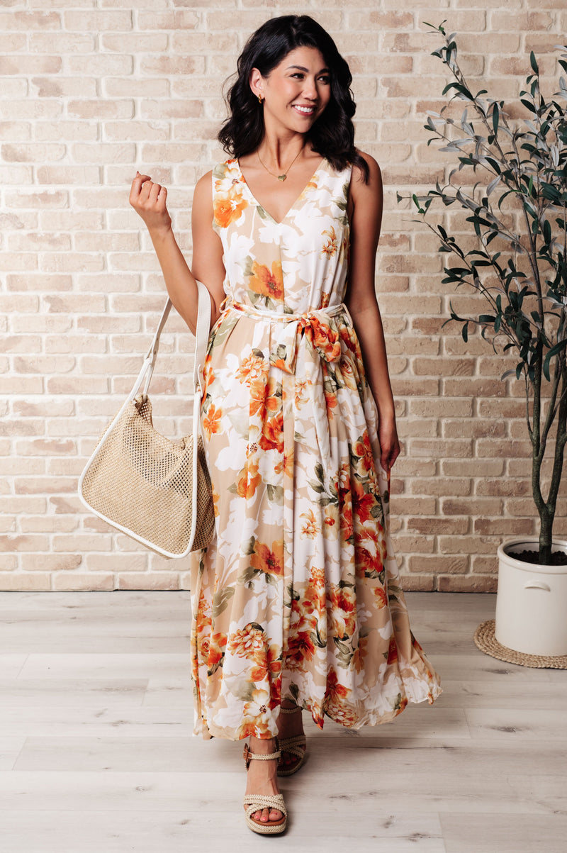 Hazel Blues® |  It's All Sunshine V-Neck Floral Dress in Orange