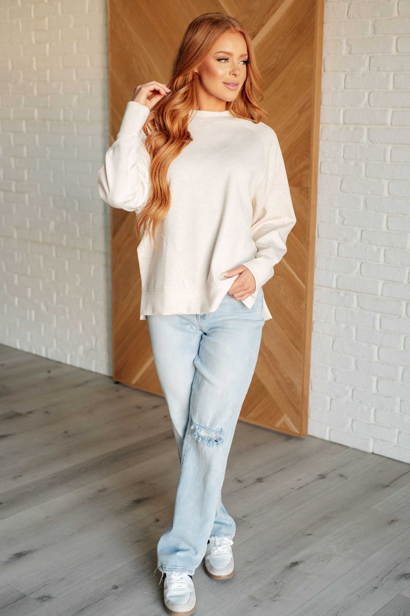 Hazel Blues® |  It's The Little Things Relaxed Scuba Pullover in Beige