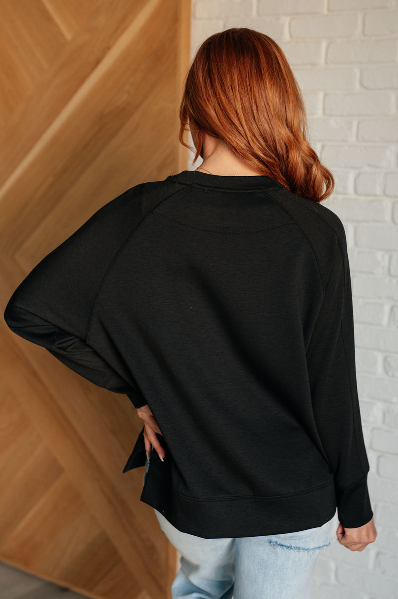 Hazel Blues® |  It's The Little Things Relaxed Scuba Pullover in Black