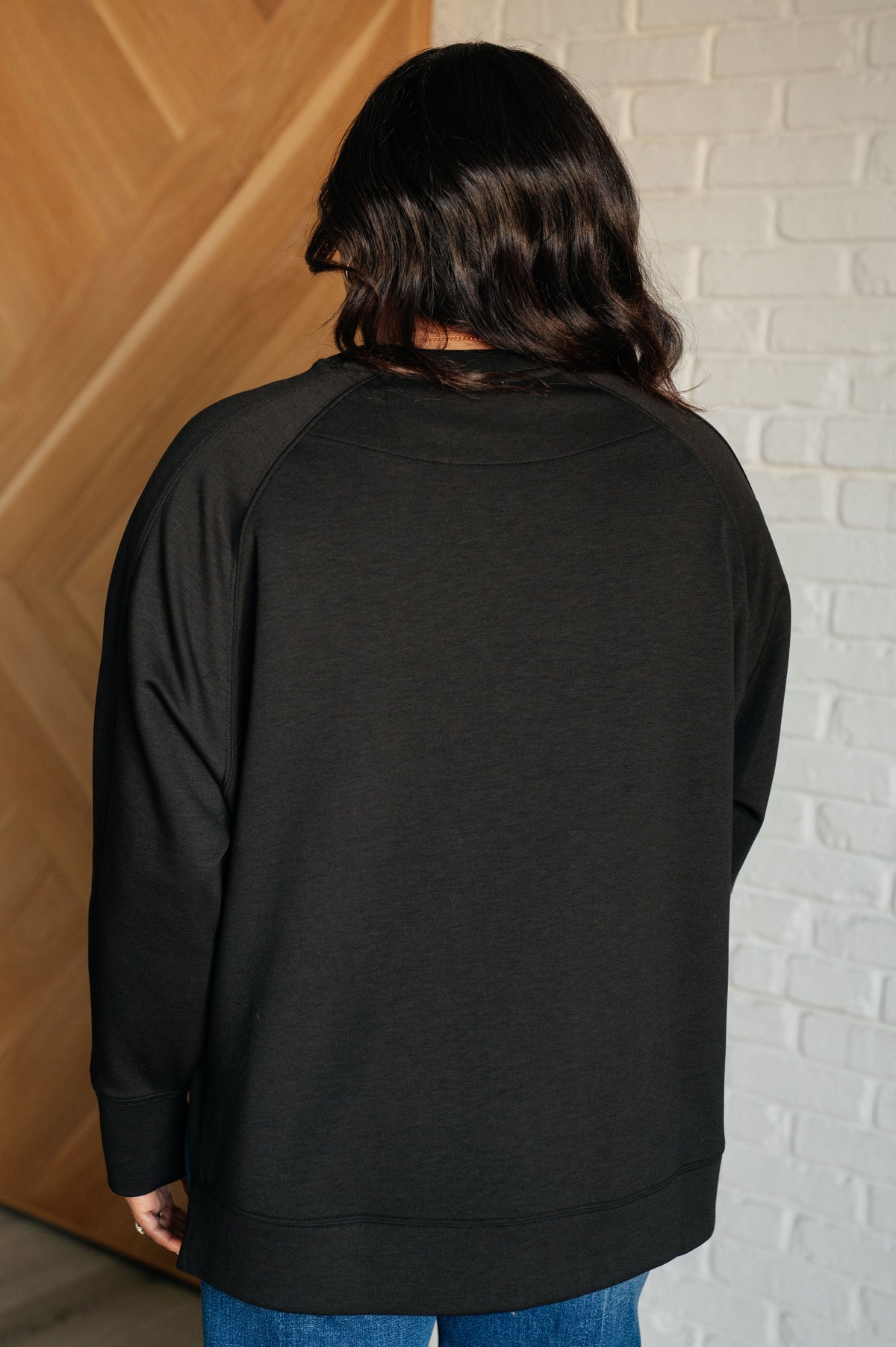 Hazel Blues® |  It's The Little Things Relaxed Scuba Pullover in Black