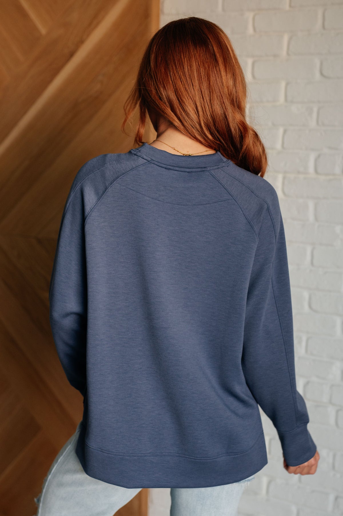 Hazel Blues® |  It's The Little Things Relaxed Scuba Pullover in Blue Indigo