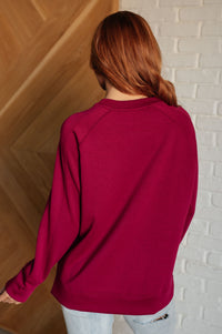 Hazel Blues® |  It's The Little Things Relaxed Scuba Pullover in Cabernet