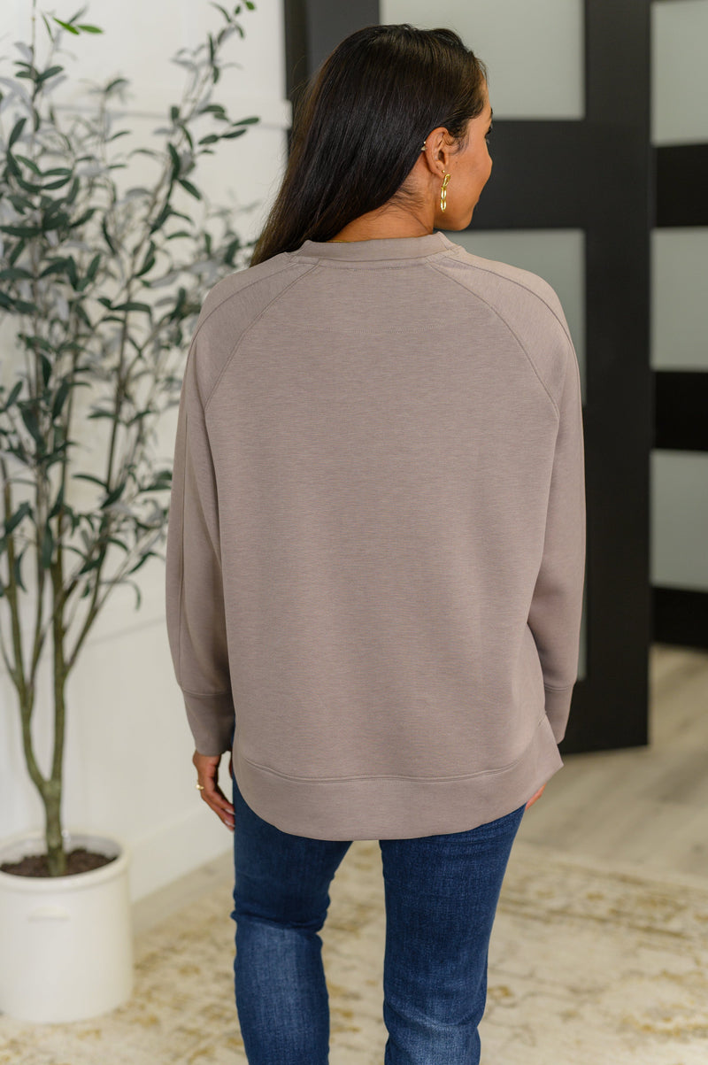 Hazel Blues® |  It's The Little Things Relaxed Scuba Pullover in Cocoa