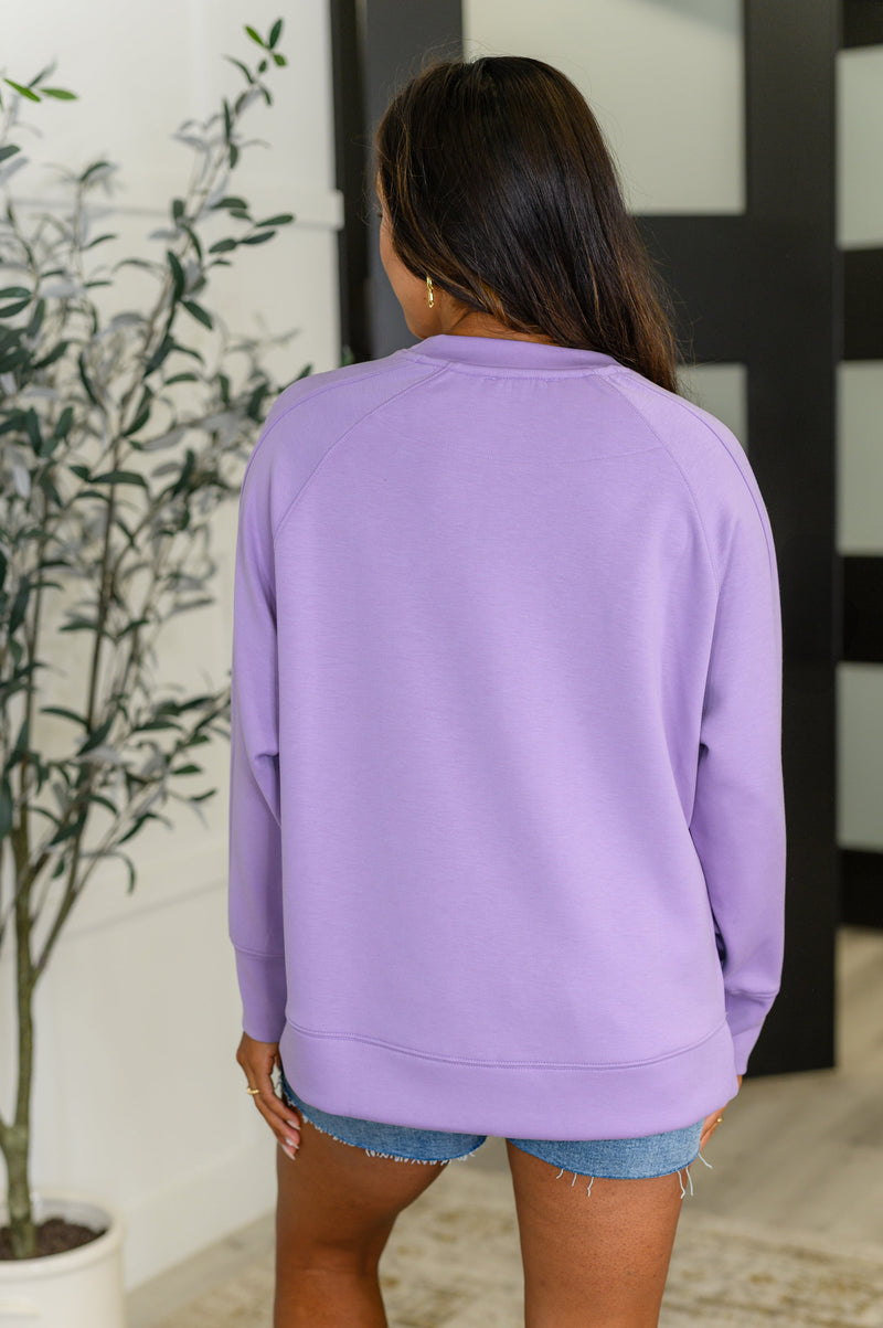 Hazel Blues® |  It's The Little Things Relaxed Scuba Pullover in Lavender